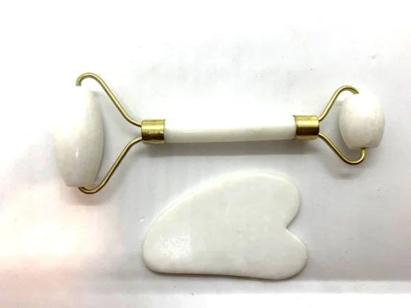 MASAJEADOR FACIAL – PIEDRA JADE/CUARZO – RODILLO + PIEDRA - Imagen 3