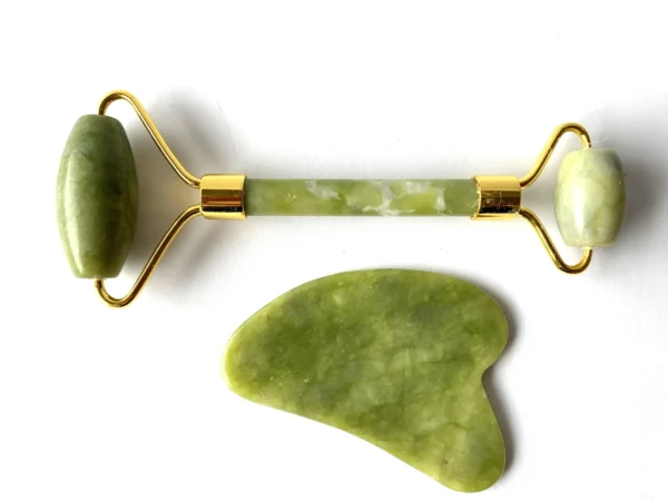 MASAJEADOR FACIAL – PIEDRA JADE/CUARZO – RODILLO + PIEDRA - Imagen 2