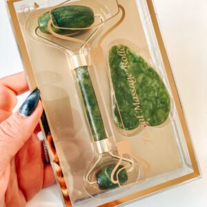 MASAJEADOR FACIAL – PIEDRA JADE/CUARZO – RODILLO + PIEDRA